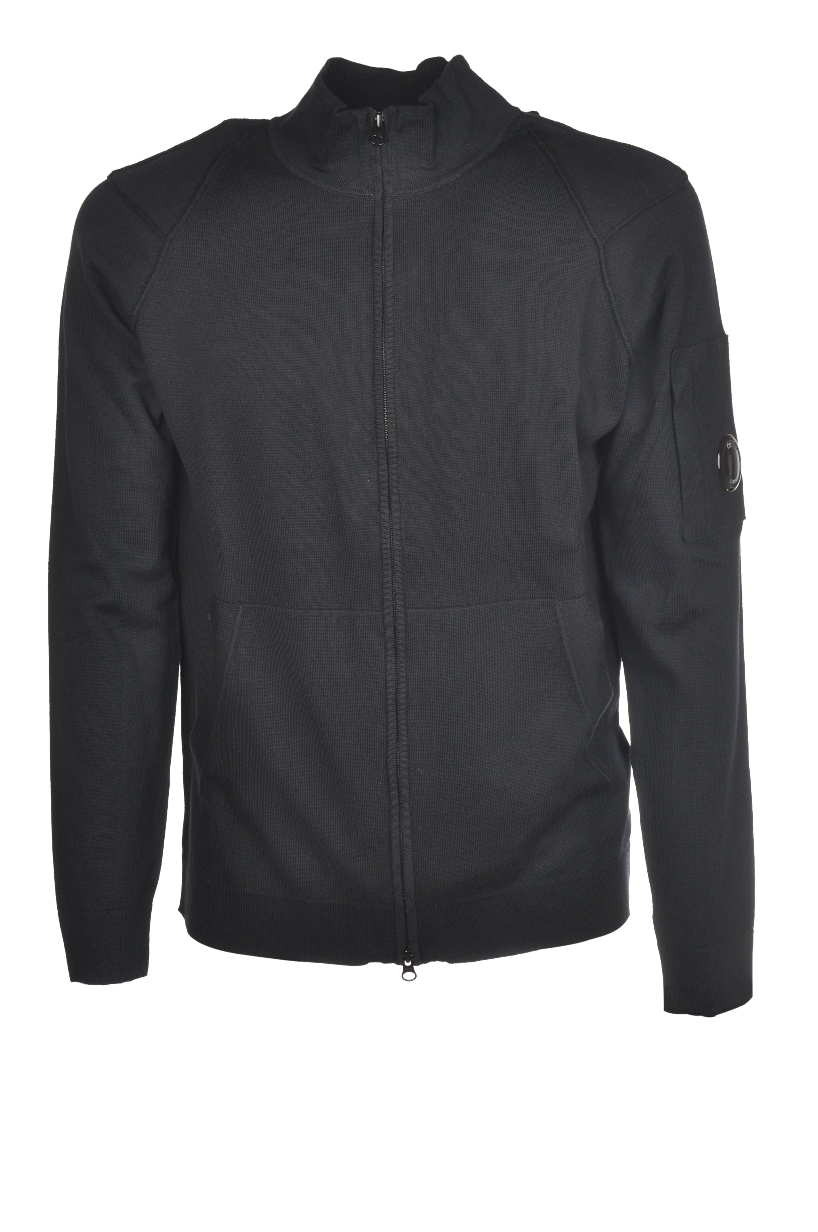 Dettaglio cardigan blu zip spalla raglan C.P. Company da uomo