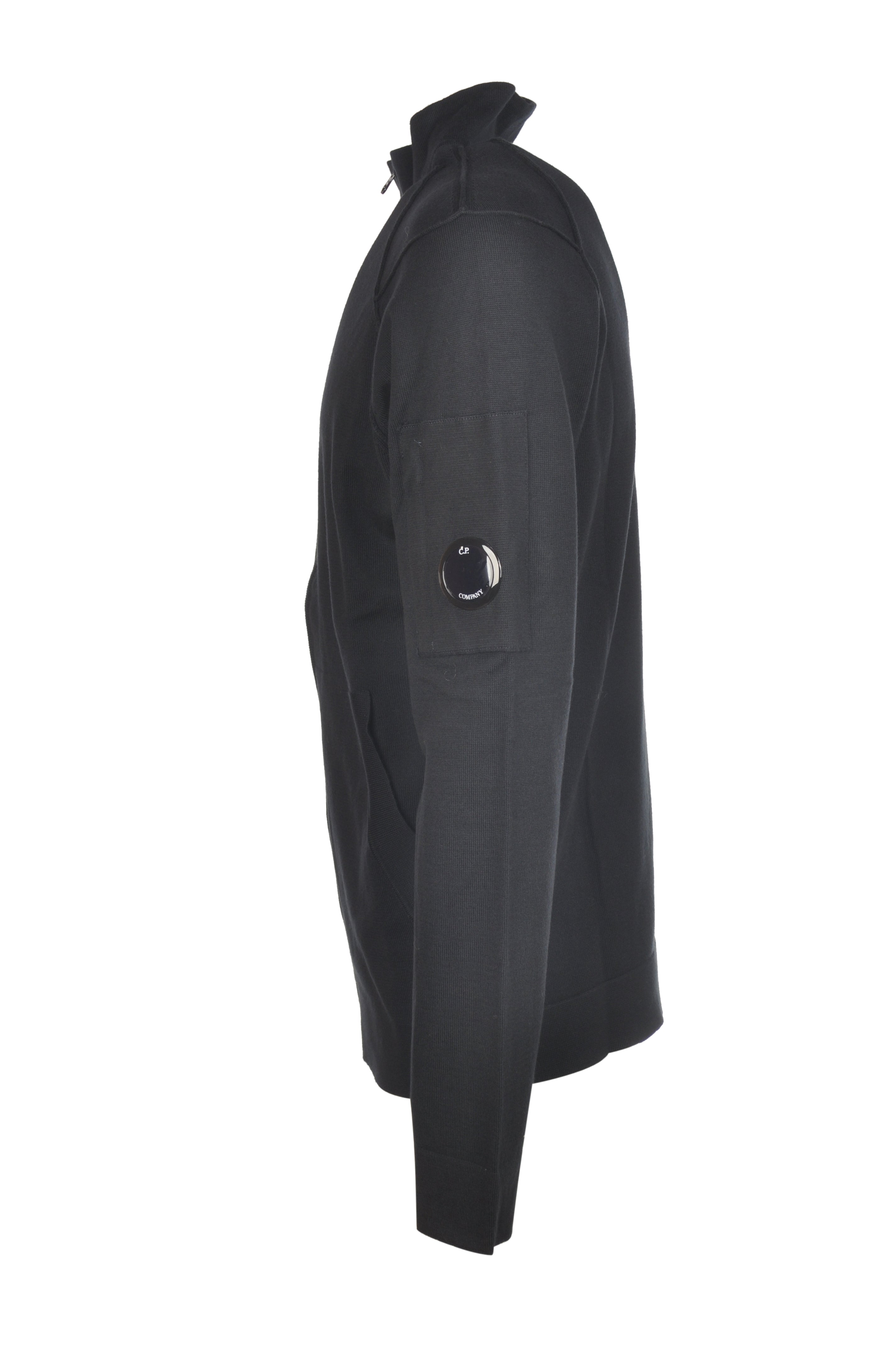 Cardigan vista da dietro, cardigan blu zip spalla raglan C.P. Company da uomo