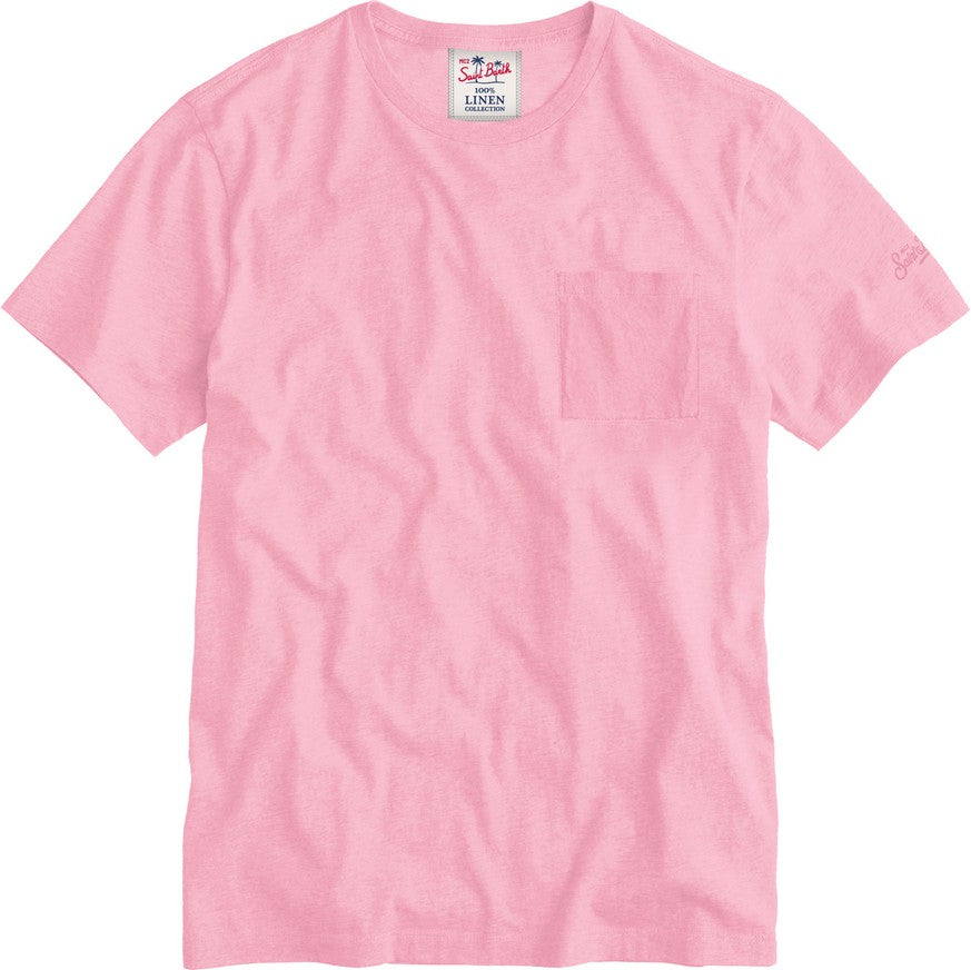 T-shirt su sfondo neutro frontale t-shirt rosa texture lino Saint Barth lino