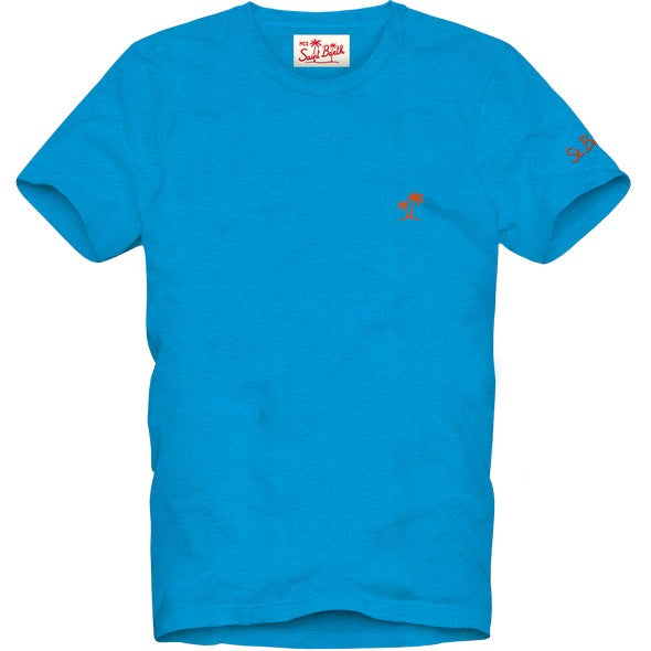 T-shirt su sfondo neutro da dietro t-shirt azzurro spugna Saint Barth spugna