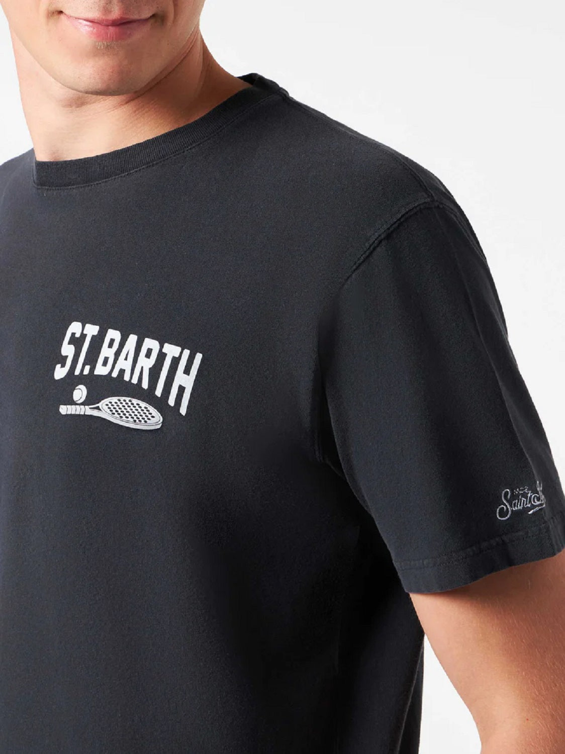 Vista da dietro t-shirt nero scritta “padel” Saint Barth Arnott