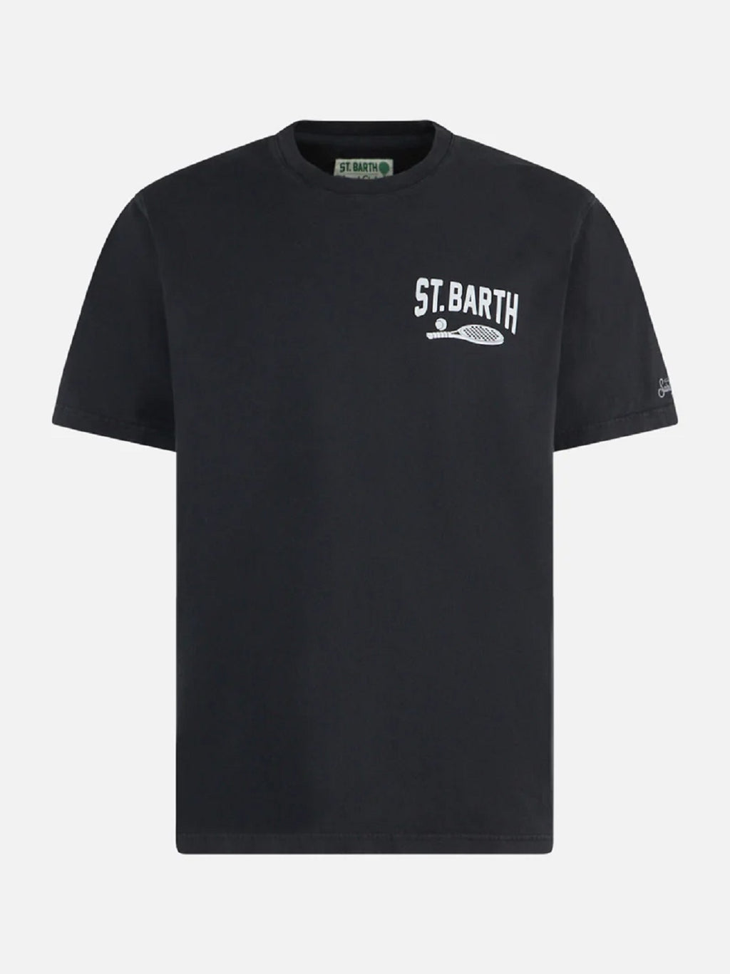 Dettaglio t-shirt nero scritta “padel” Saint Barth Arnott manica corta