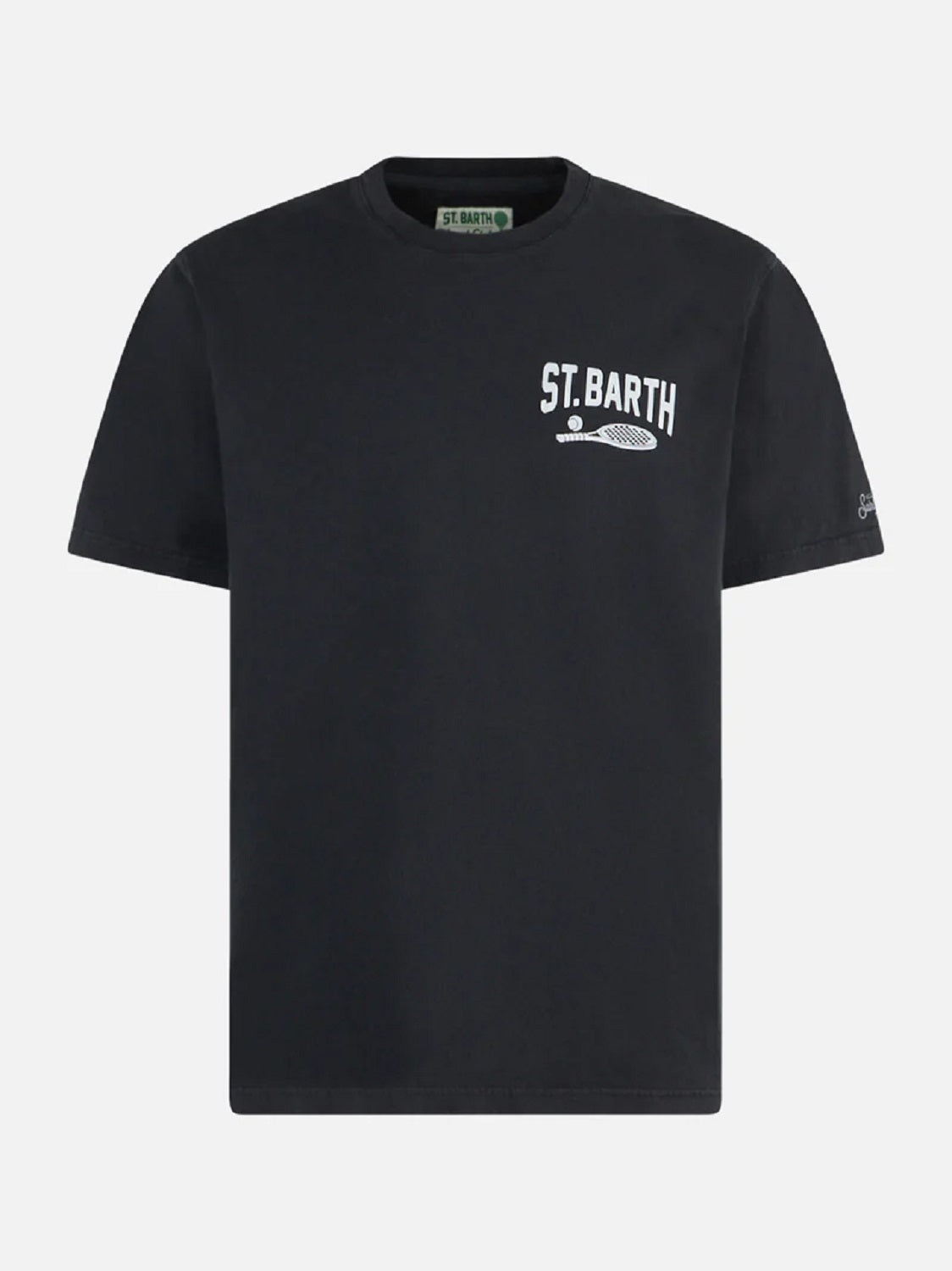 Dettaglio t-shirt nero scritta “padel” Saint Barth Arnott manica corta