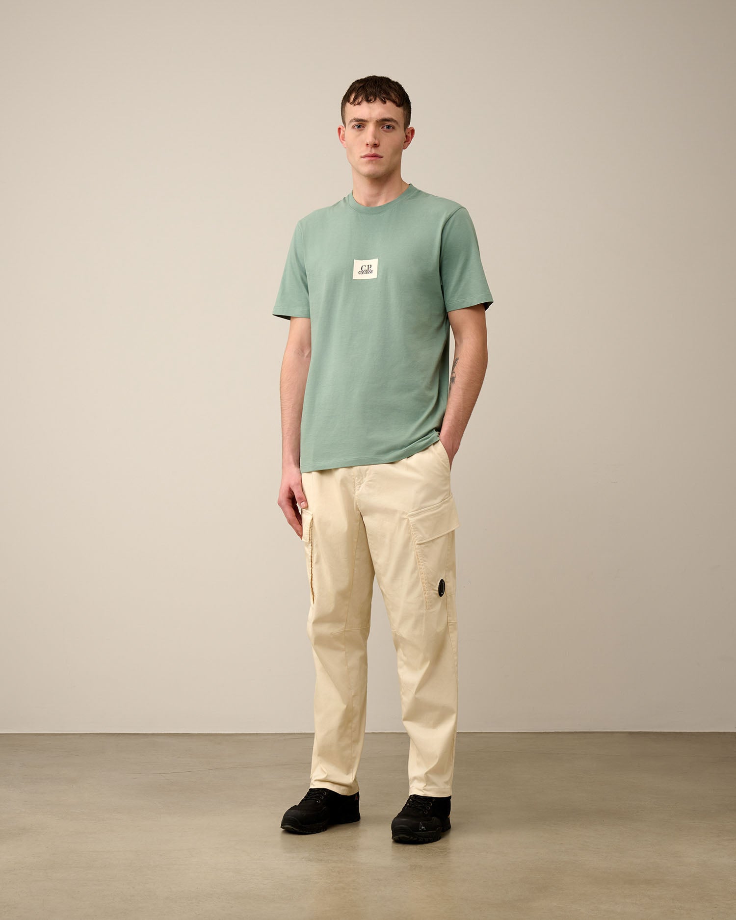 t-shirt verde nan vista posteriore logo Stampa cotone jersey