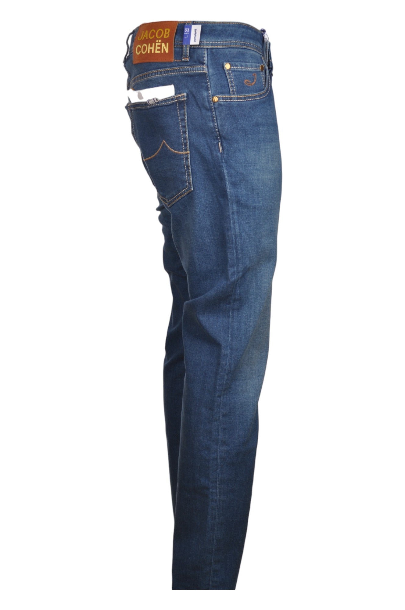 Dettaglio jeans slim fit d lav azzurro Jacob Cohen in tessuto pregiato