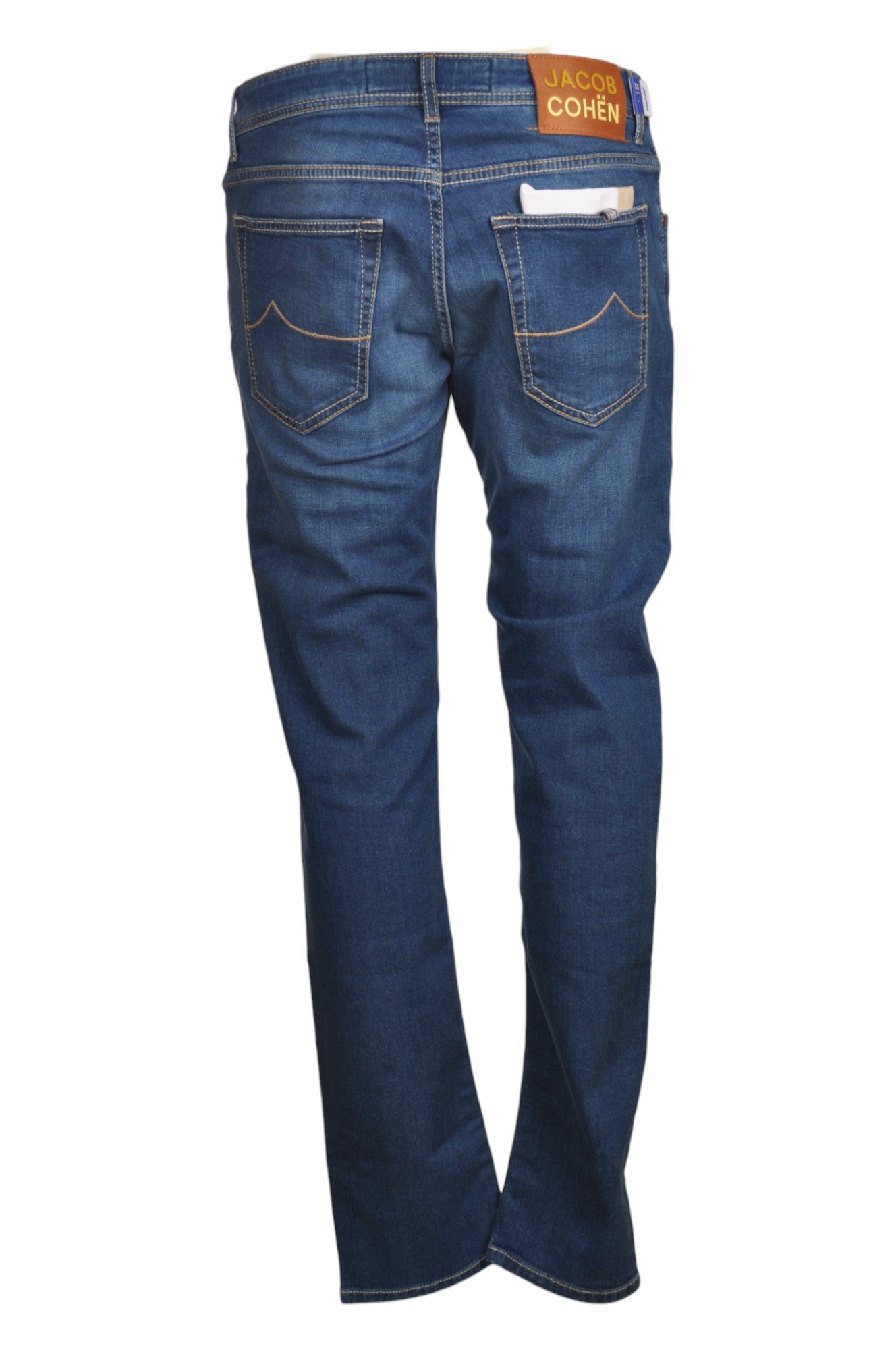 Dettaglio jeans slim fit d lav azzurro Jacob Cohen in tessuto pregiato