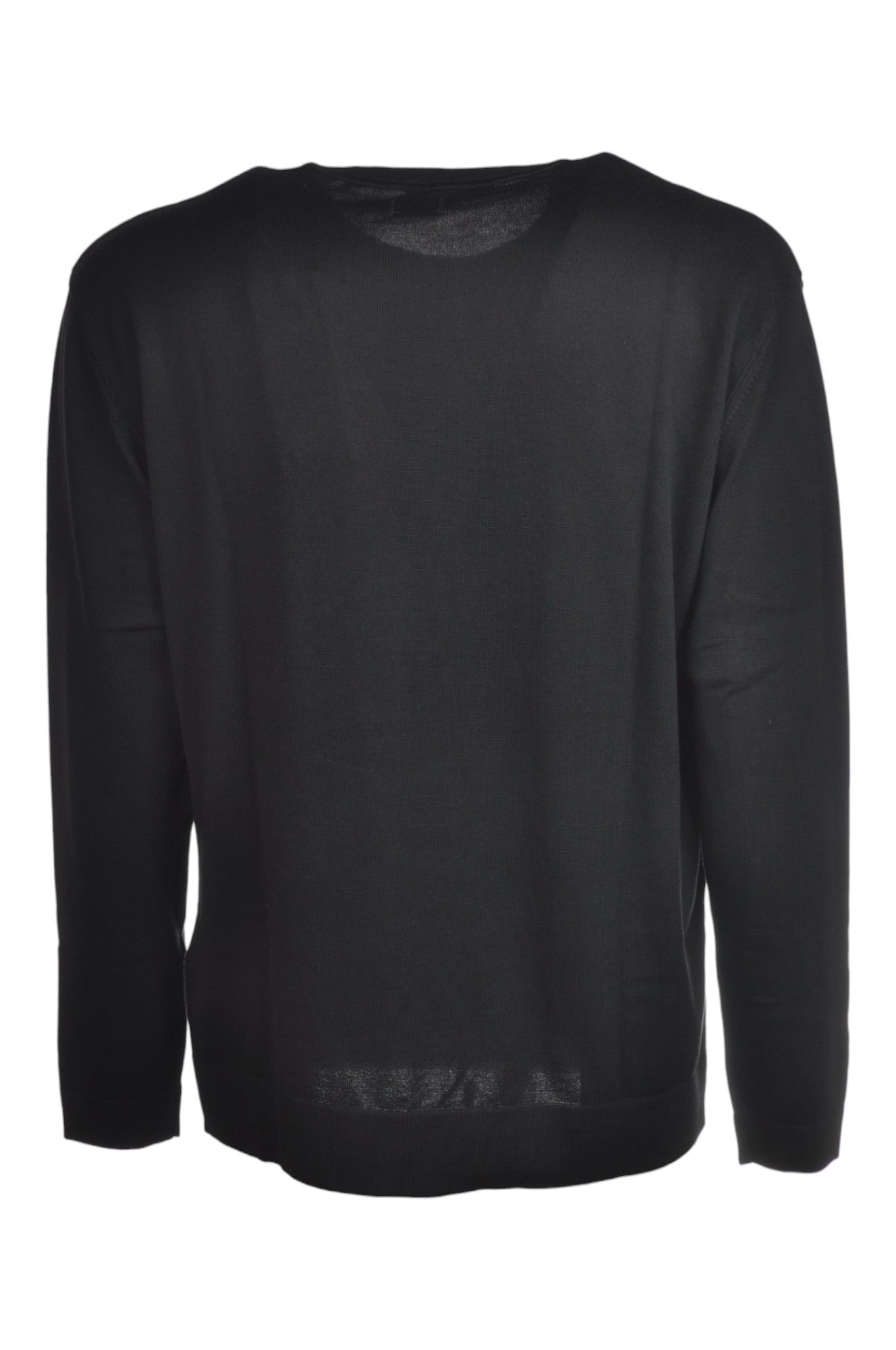 Close-up dettagli, maglia girocollo blu logo cucito vestibilità dritta C.P. Company da uomo