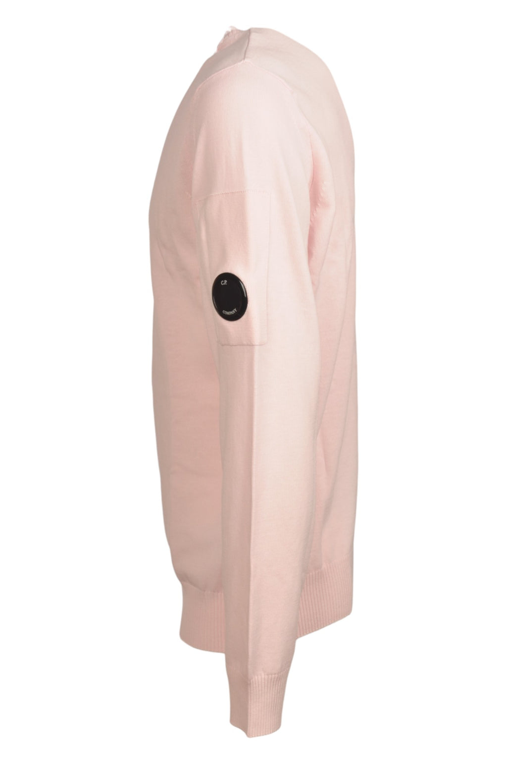 Close-up dettagli, maglia girocollo rosa taschino con lente taschino C.P. Company da uomo in cotone