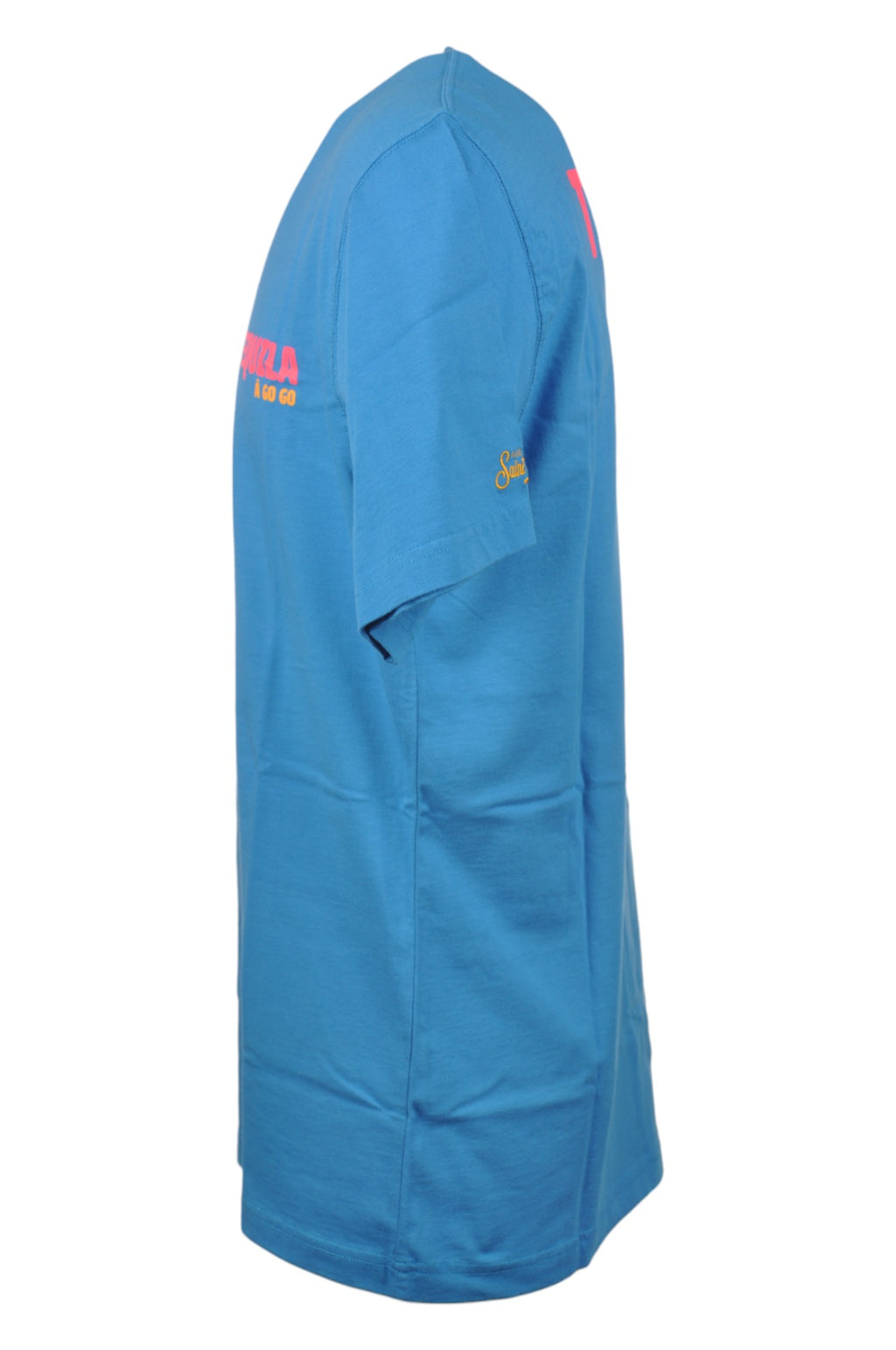 Dettaglio t-shirt bluette scritta “TEQUILA a Go Go” Saint Barth cotone