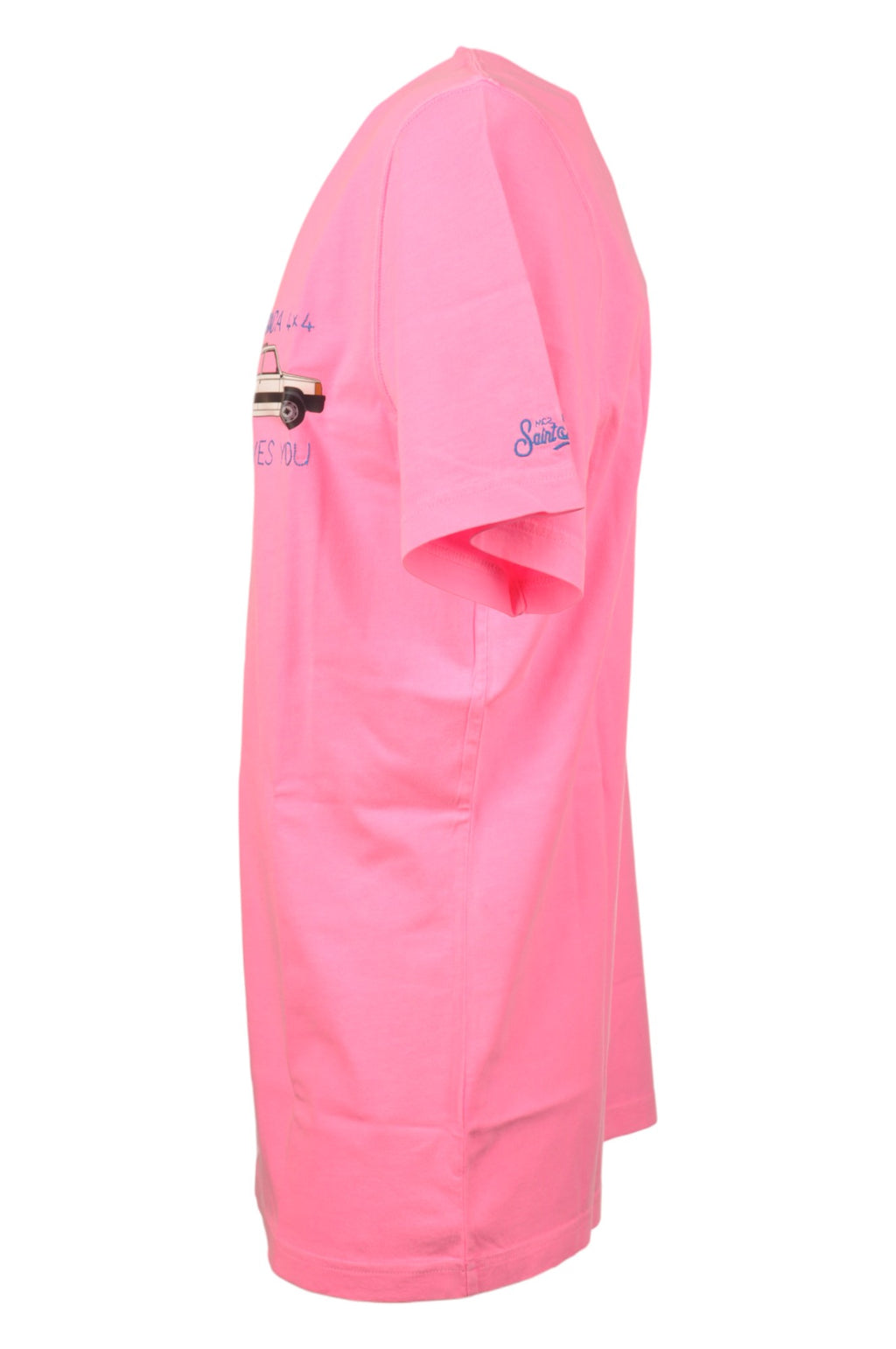 Dettaglio t-shirt fucsia scritta “Panda 4 x 4 Save You” Saint Barth cotone