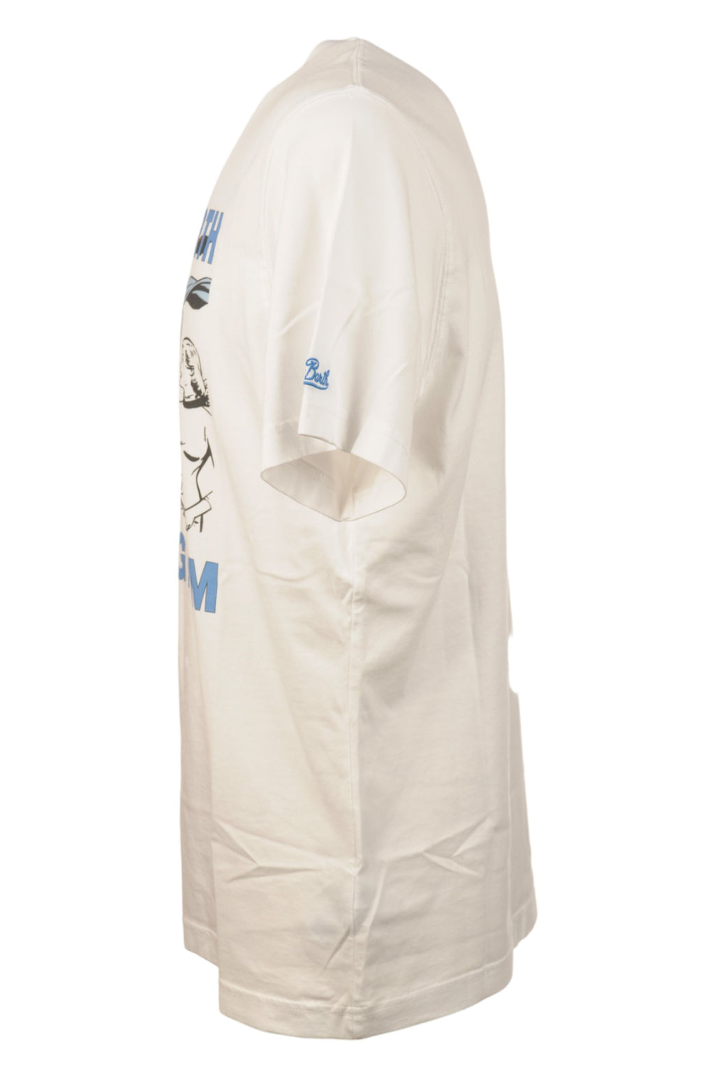 Close-up dettagli t-shirt bianco scritta “St.Barth” Saint Barth cotone