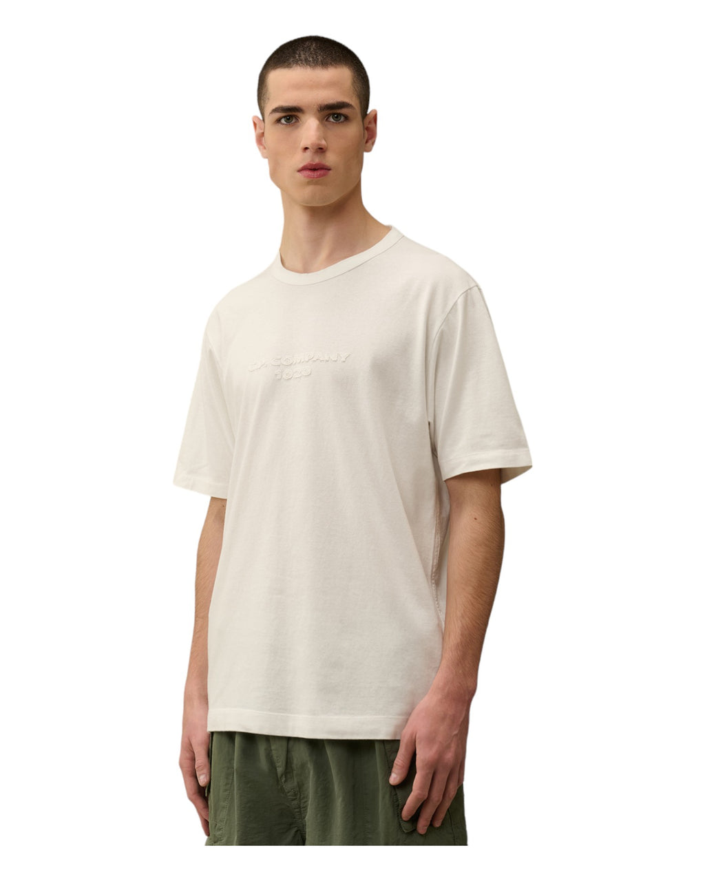 Vista da dietro di t-shirt bianco nan logo Stampa jersey con dettagli chiari