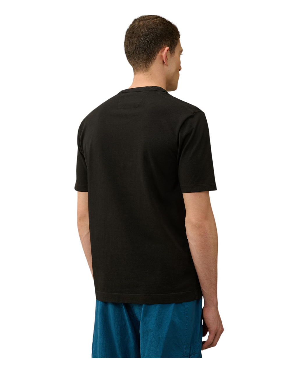 Vista da dietro di t-shirt nero nan logo Stampa jersey con dettagli chiari