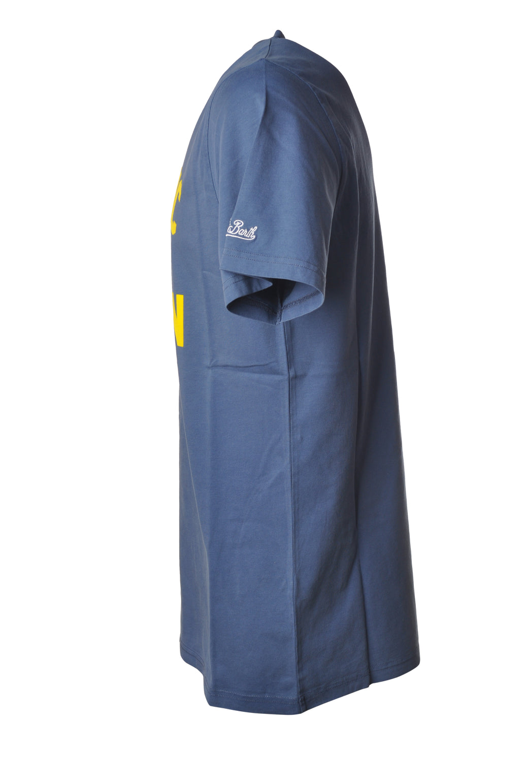 Dettaglio t-shirt blu scritta “Gin Tonic Vs Gin Lemon” Saint Barth cotone