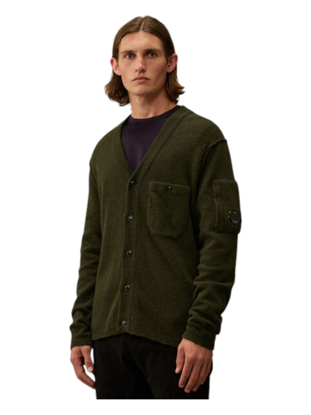 Modello a 45° con cardigan muschio taschino con lente taschino C.P. Company da uomo in lana