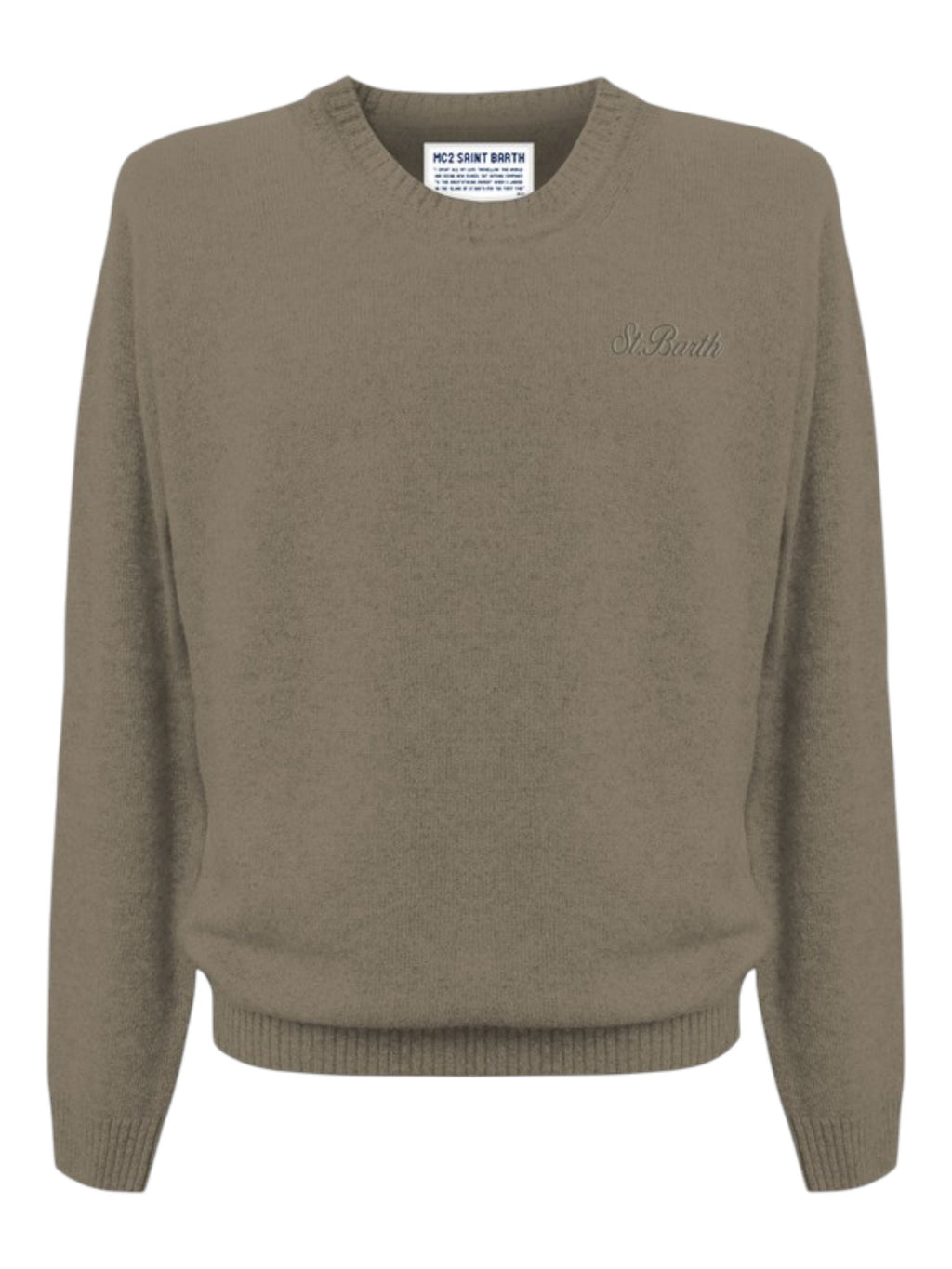 Dettaglio ravvicinato girocollo noce Saint Barth Regent in lana di agnello