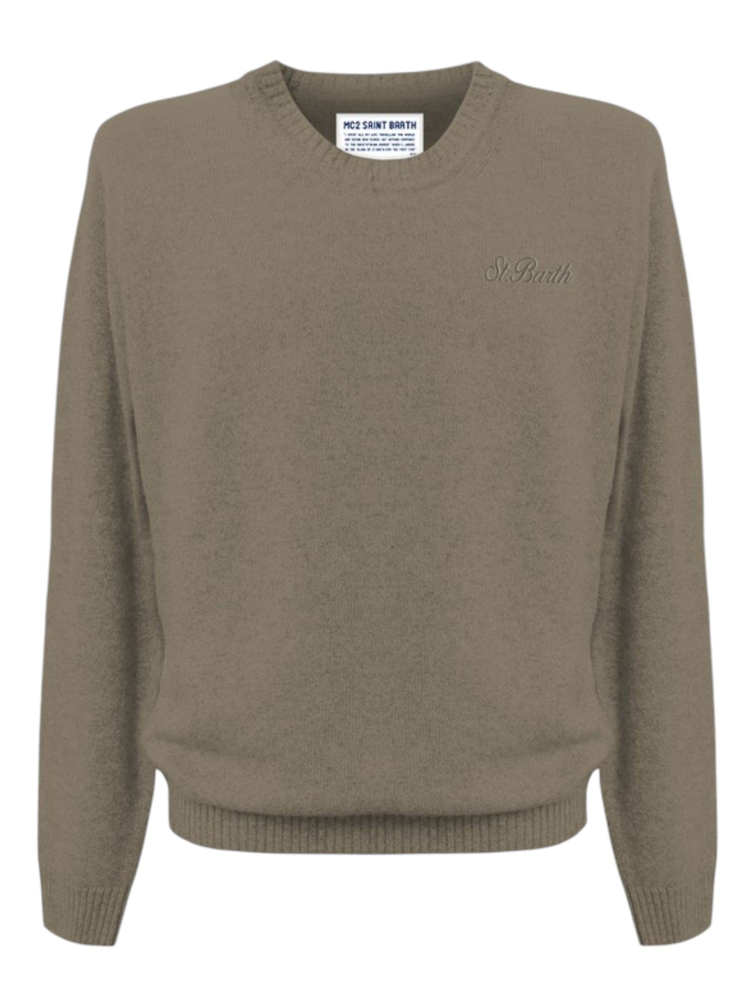 Dettaglio ravvicinato girocollo noce Saint Barth Regent in lana di agnello