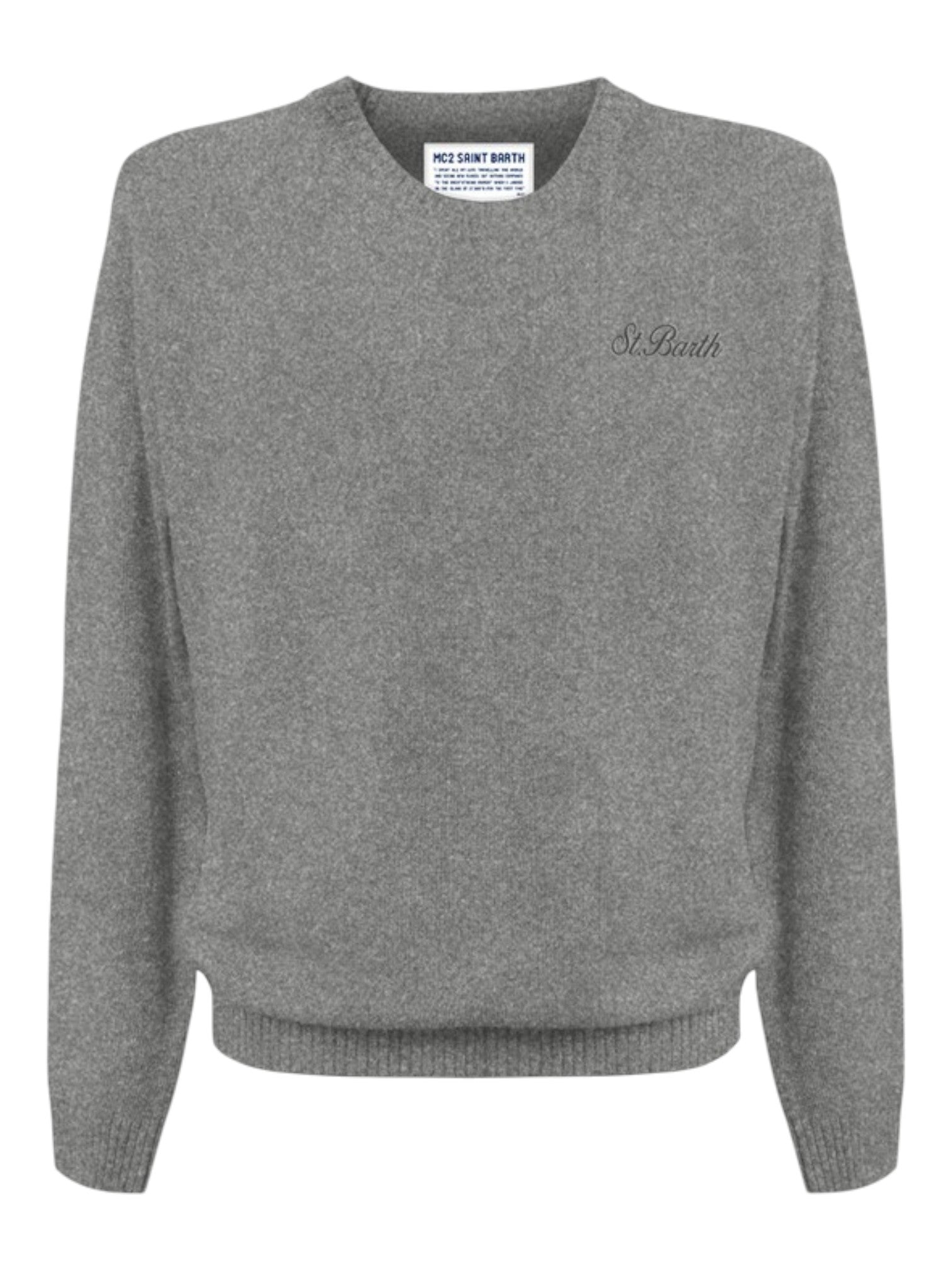 Maglione frontale su sfondo neutro girocollo mgrigio mélange Saint Barth Regentstrech in alpaca stretch