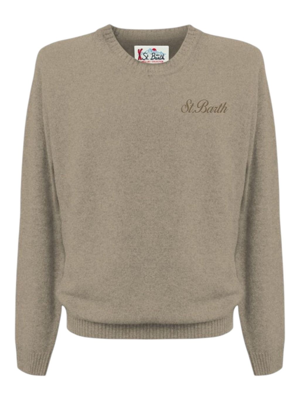 Maglione da dietro su sfondo neutro girocollo beige Saint Barth Regentstrech in alpaca stretch