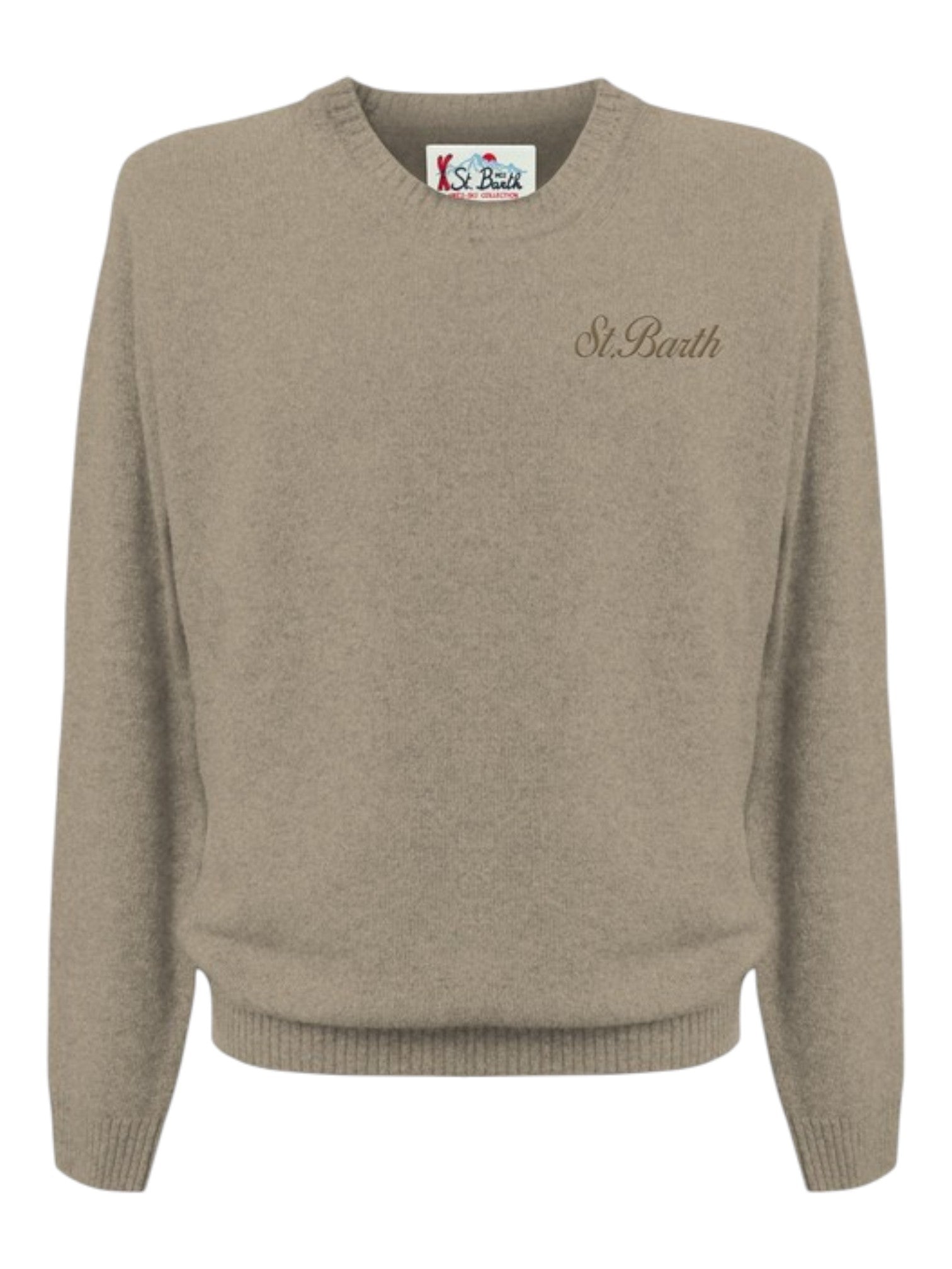 Maglione da dietro su sfondo neutro girocollo beige Saint Barth Regentstrech in alpaca stretch