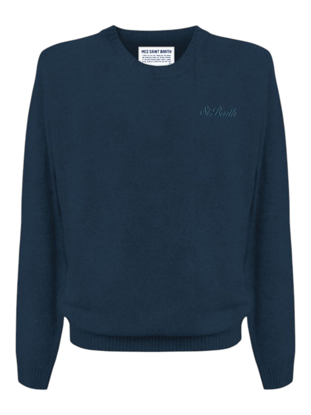 Maglione frontale su sfondo neutro girocollo blu Saint Barth Regentstrech in alpaca stretch