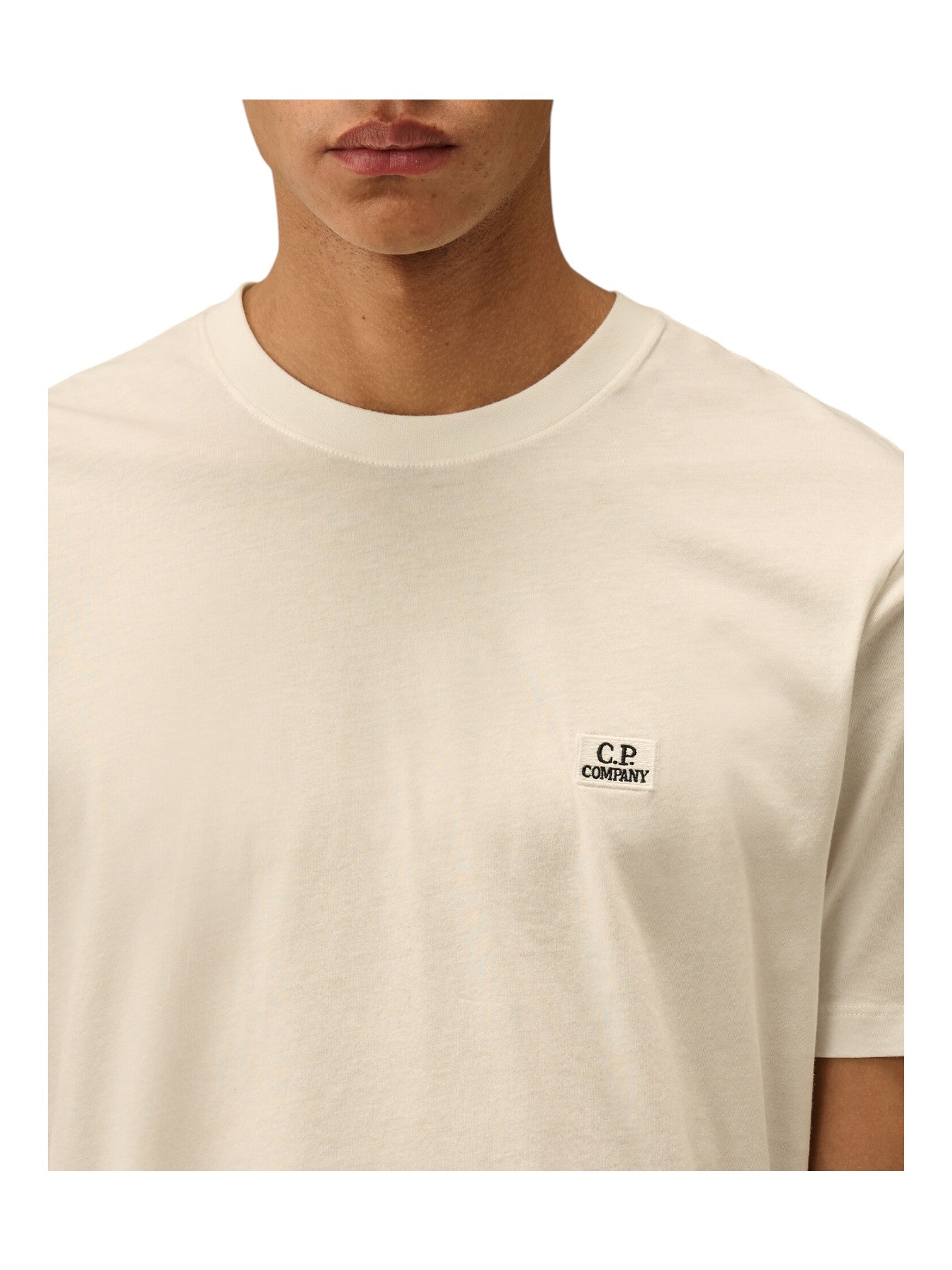 t-shirt bianco nan vista frontale logo ricamato logo patch logo Ricamato Patch cotone