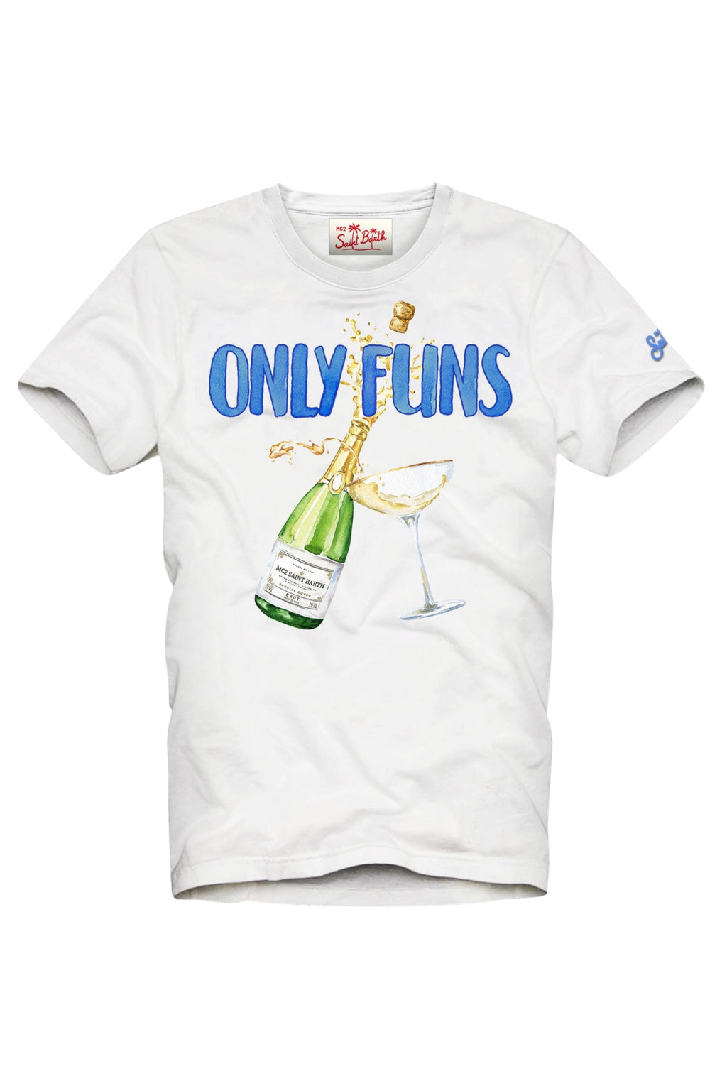 T-shirt su sfondo neutro da dietro t-shirt bianco stampa Saint Barth cotone