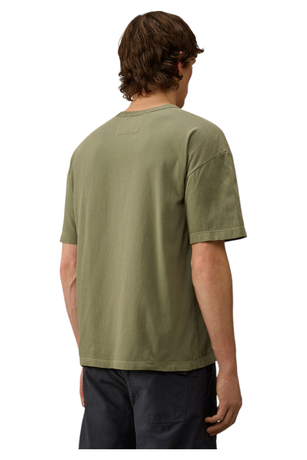 Vista da dietro di t-shirt verde nan Scritta Felpa Effetto Felpa