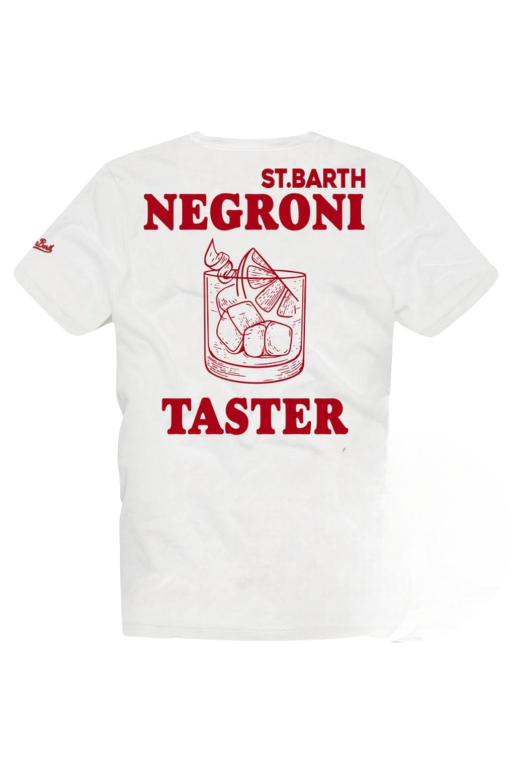 T-shirt su sfondo neutro frontale t-shirt bianco scritta “St.Barth NEGRONI” Saint Barth cotone