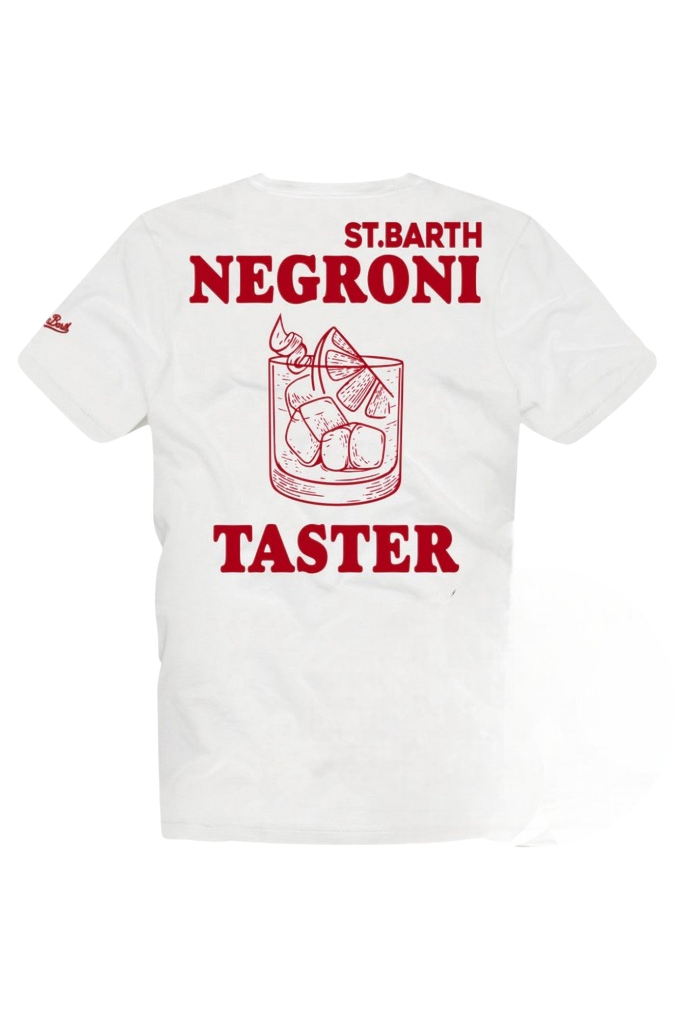 T-shirt su sfondo neutro frontale t-shirt bianco scritta “St.Barth NEGRONI” Saint Barth cotone