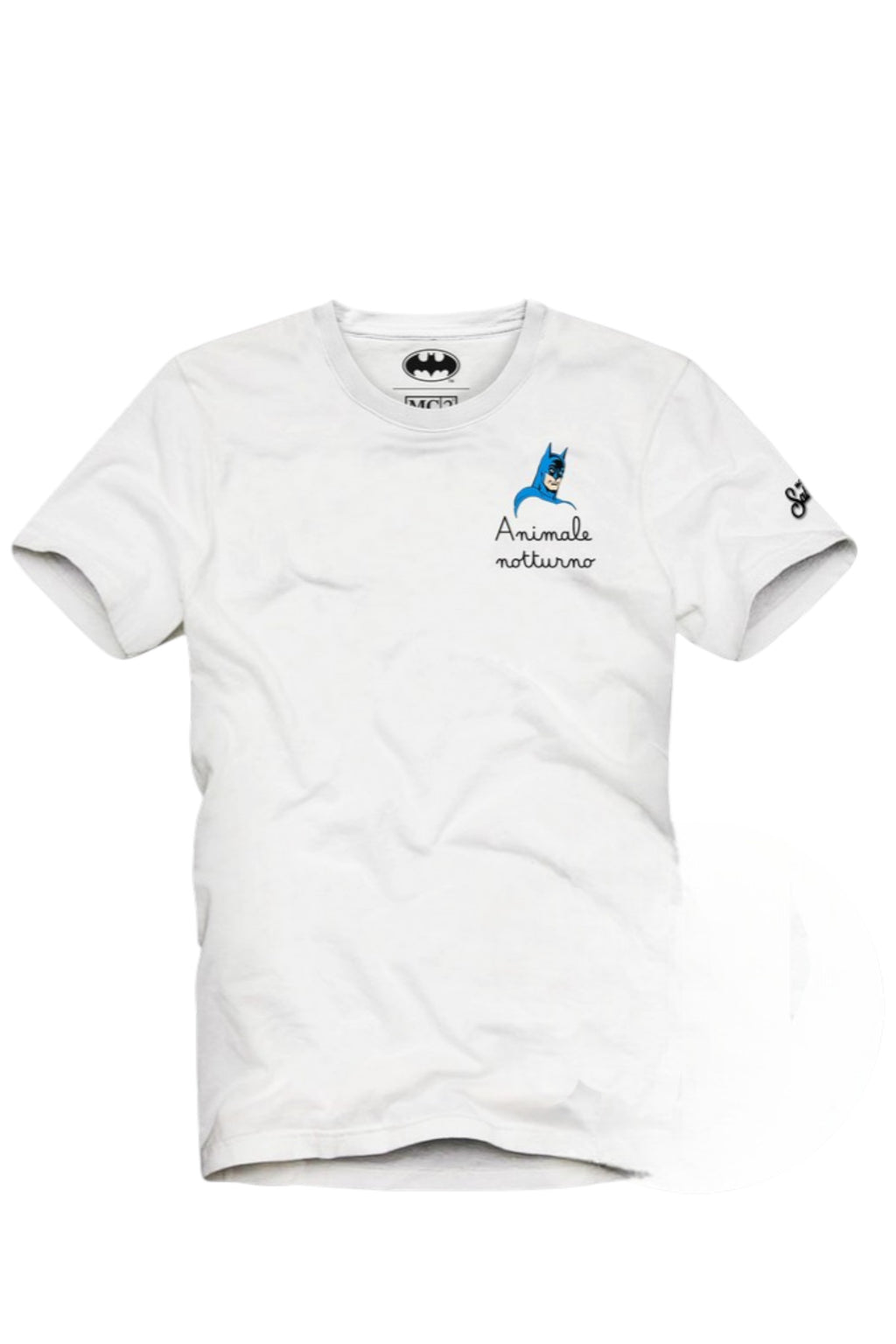 T-shirt su sfondo neutro da dietro t-shirt bianco scritta “Night Legend” Saint Barth cotone