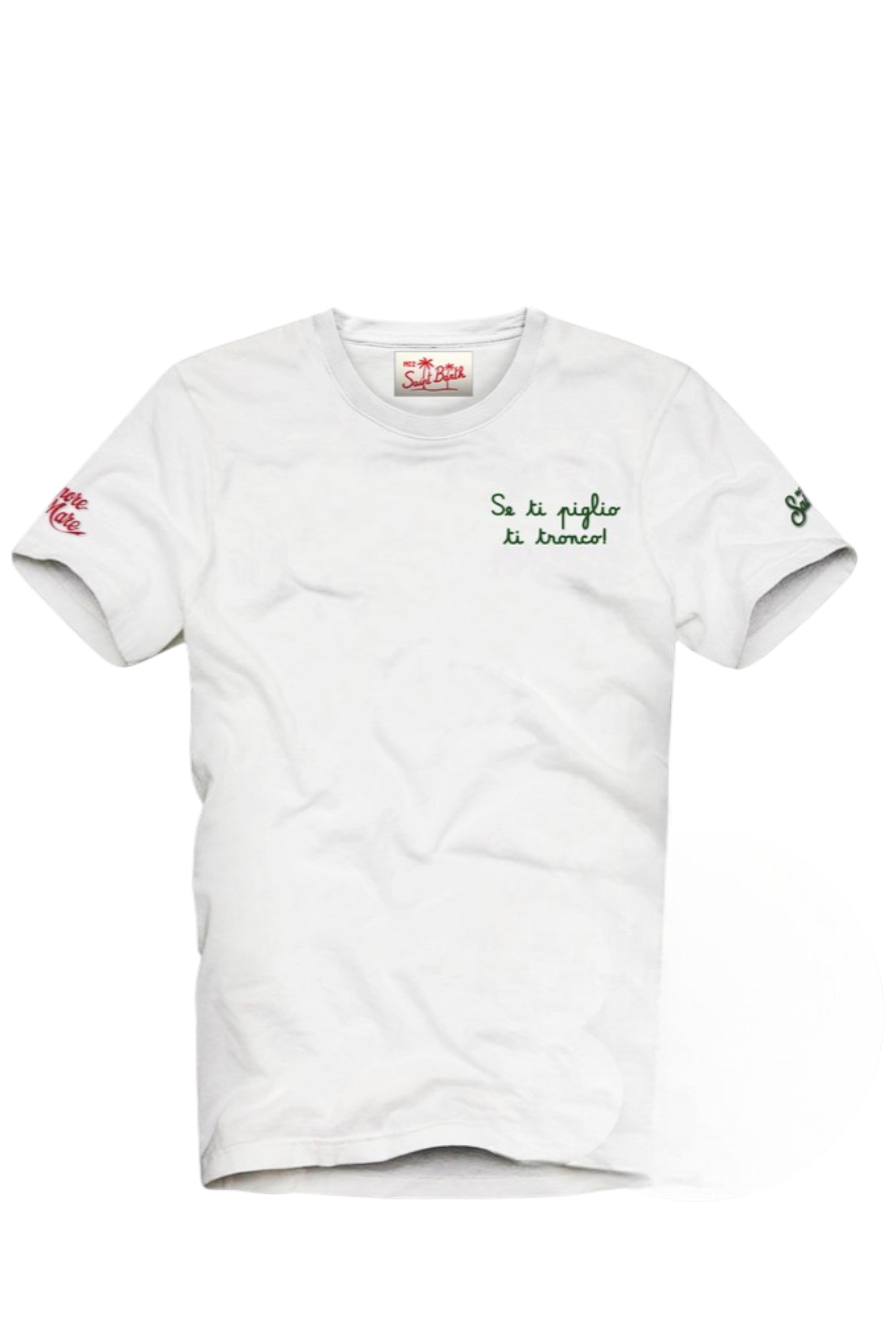 Vista da dietro t-shirt bianco stampa Saint Barth cotone Portofino