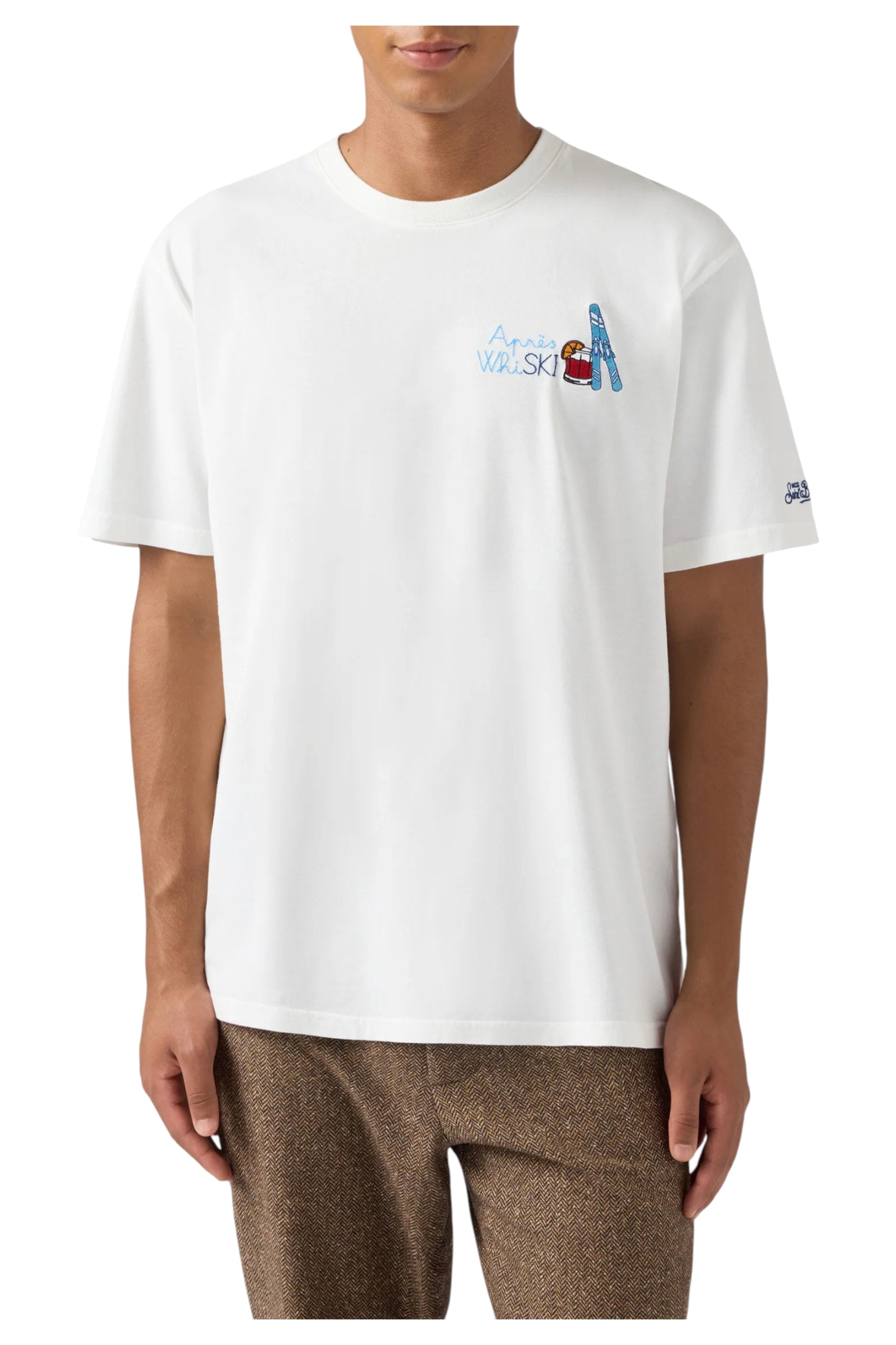 T-shirt su sfondo neutro da dietro t-shirt bianco stampa Saint Barth cotone