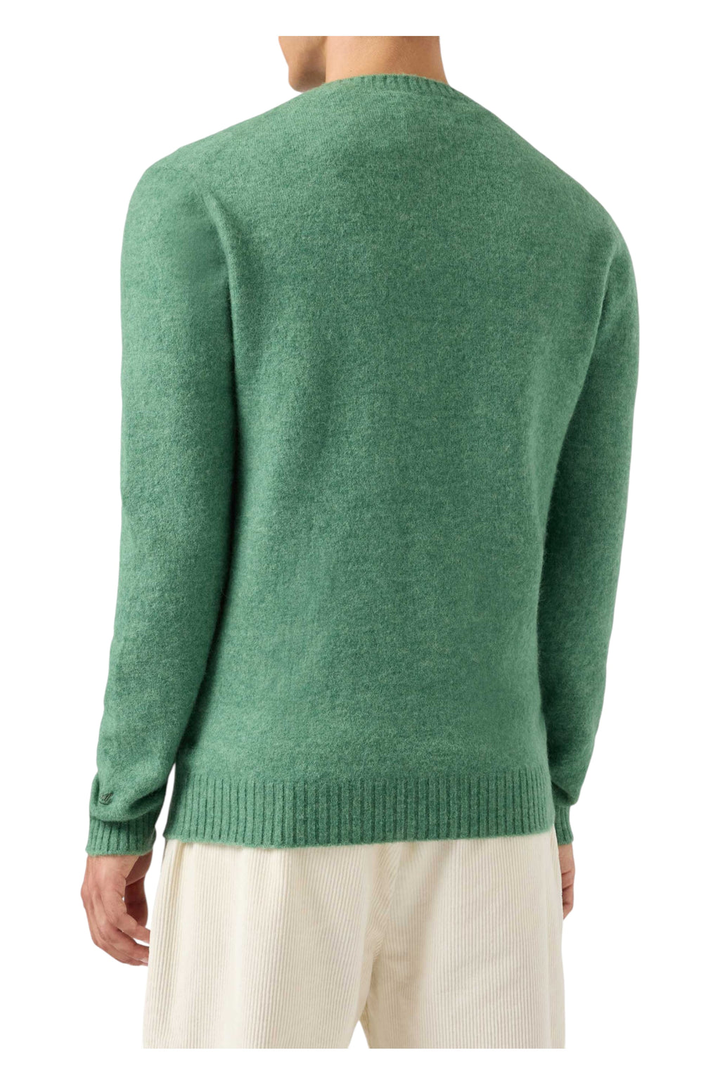 Dettaglio ravvicinato girocollo verdemela Saint Barth Regent in alpaca stretch