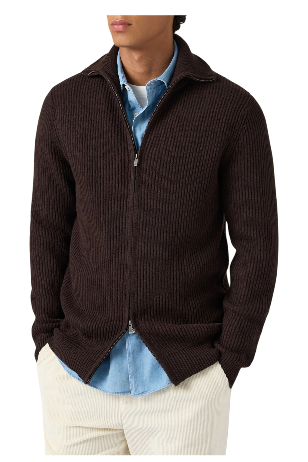 Cardigan da dietro su sfondo neutro zip marrone Saint Barth Preston