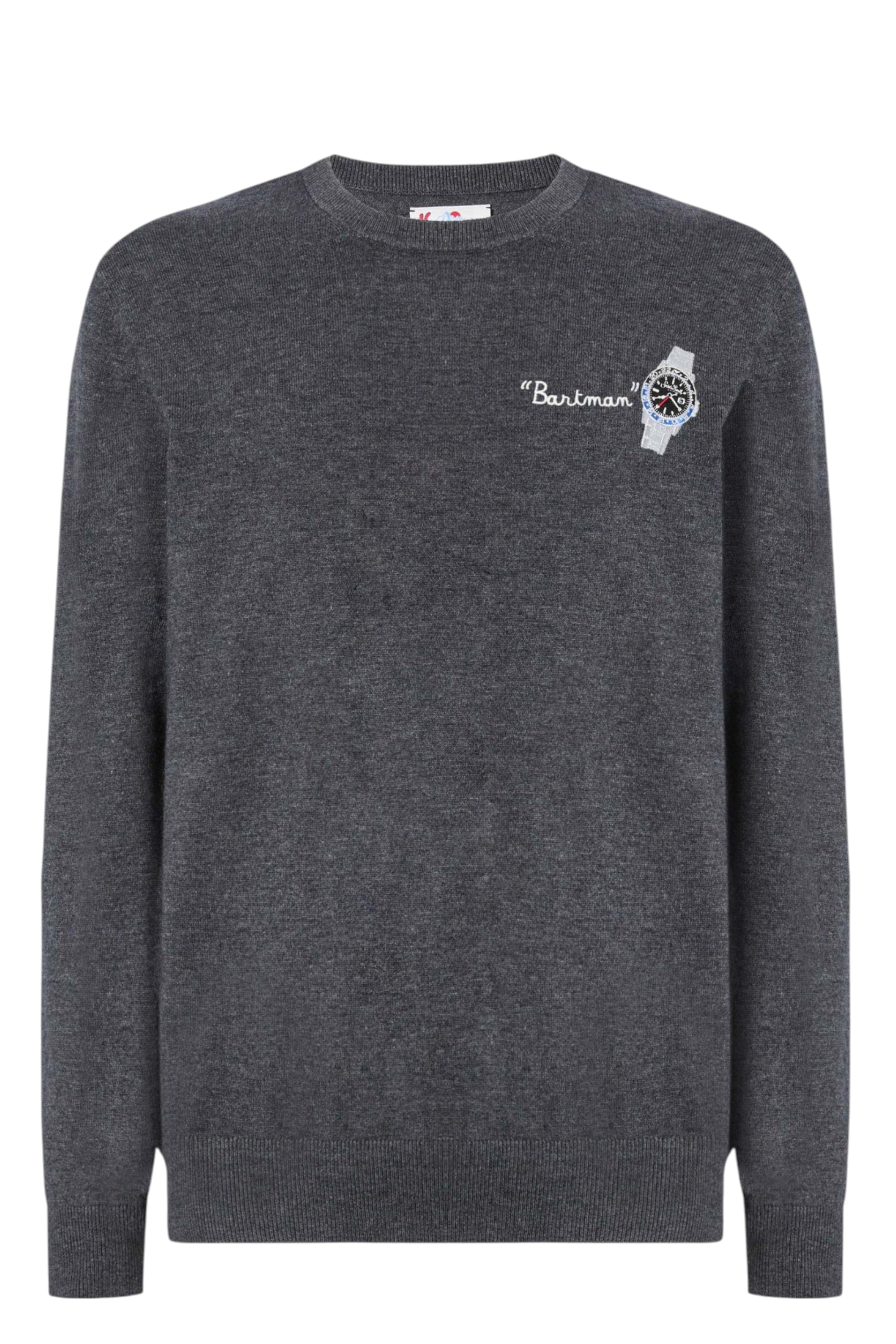 Maglione da dietro su sfondo neutro girocollo grigio medio Saint Barth Heron in lana