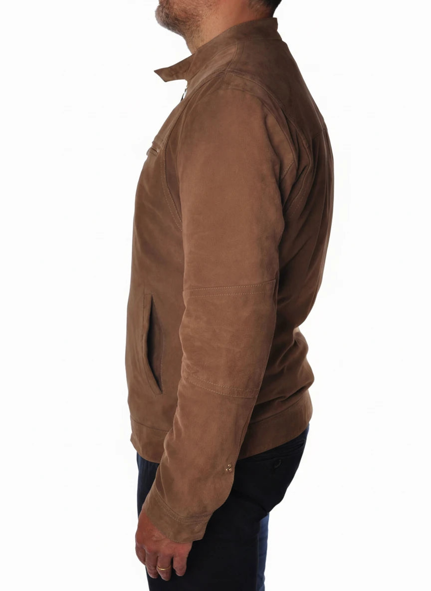 Vista posteriore del giubbotto Peuterey pelle scamosciata beige/pelle