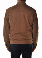 Dettaglio tasche e zip del giubbotto Peuterey pelle scamosciata beige/pelle