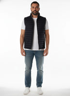 vista frontale del gilet piumino blu con impunture orizzontali Peuterey in piumino