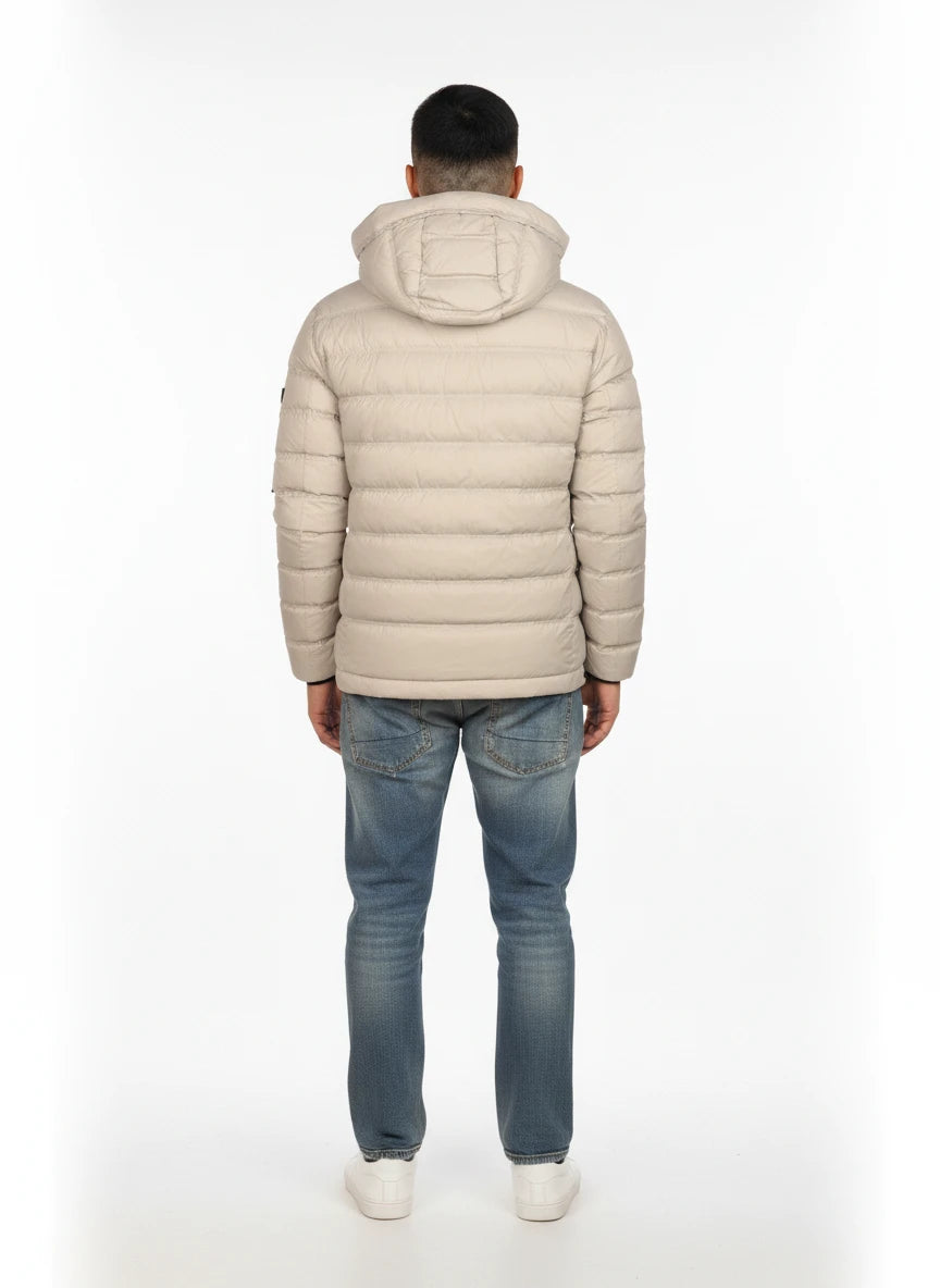 vista posteriore del piumino ghiaccio con cappuccio estraibile Peuterey in piuma