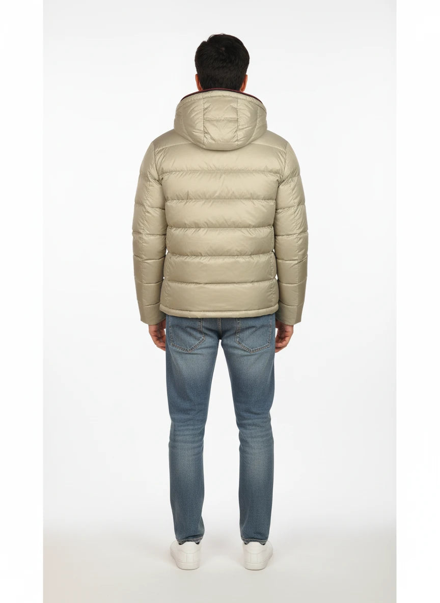 vista posteriore del piumino grigio con nylon ripstop Peuterey in nylon ripstop