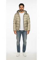 vista frontale del piumino grigio con nylon ripstop Peuterey in nylon ripstop