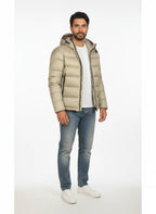 vista a 45° frontale del piumino grigio con nylon ripstop Peuterey in nylon ripstop