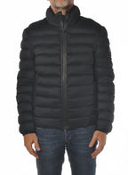 vista del piumino corto blu con avvitato Peuterey in tessuto stretch