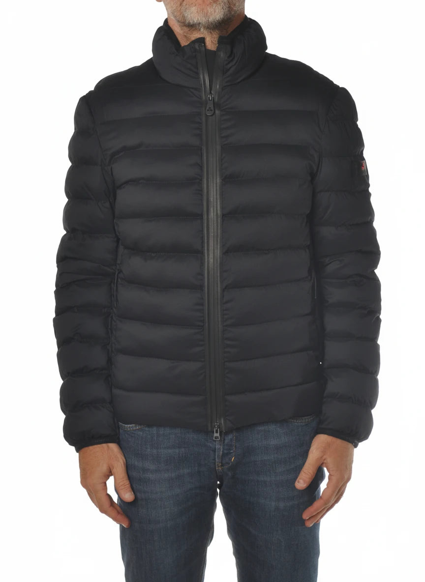 vista del piumino corto blu con avvitato Peuterey in tessuto stretch