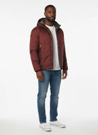 vista a 45° frontale del giubbotto reversibile bordò con collo in piedi Peuterey in primaloft