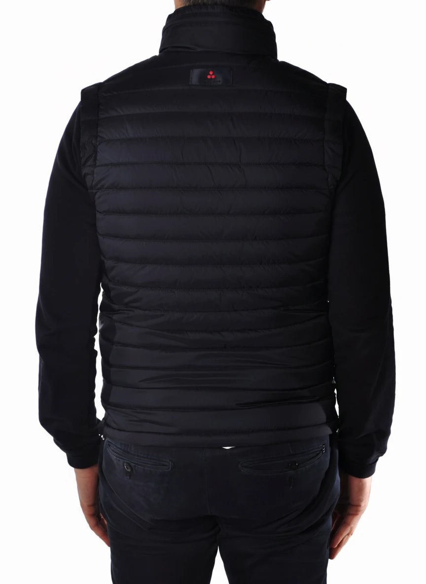 vista del gilet piumino blu con impunture orizzontali Peuterey in piumino