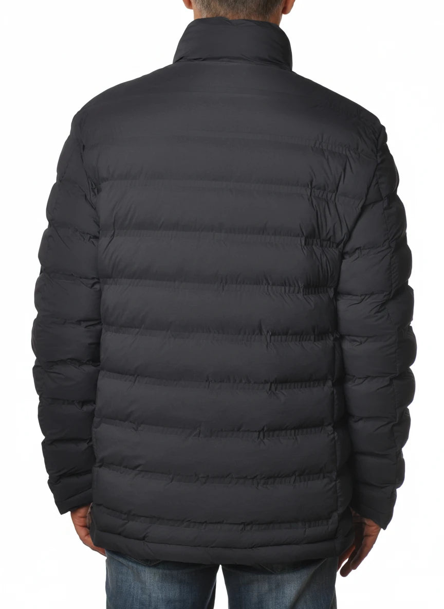 vista del piumino blu con collo in piedi Peuterey in tessuto stretch