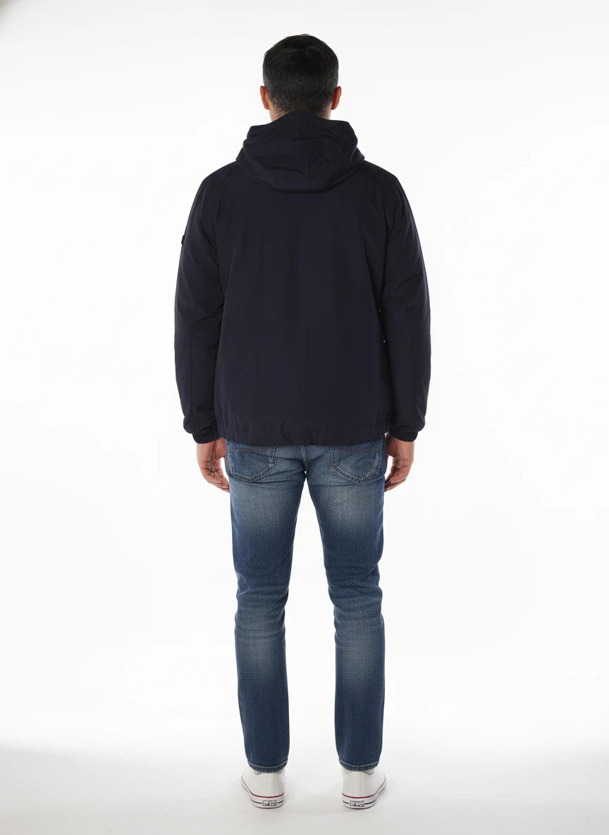 Vista da dietro del giubbotto Peuterey  blu con cappuccio