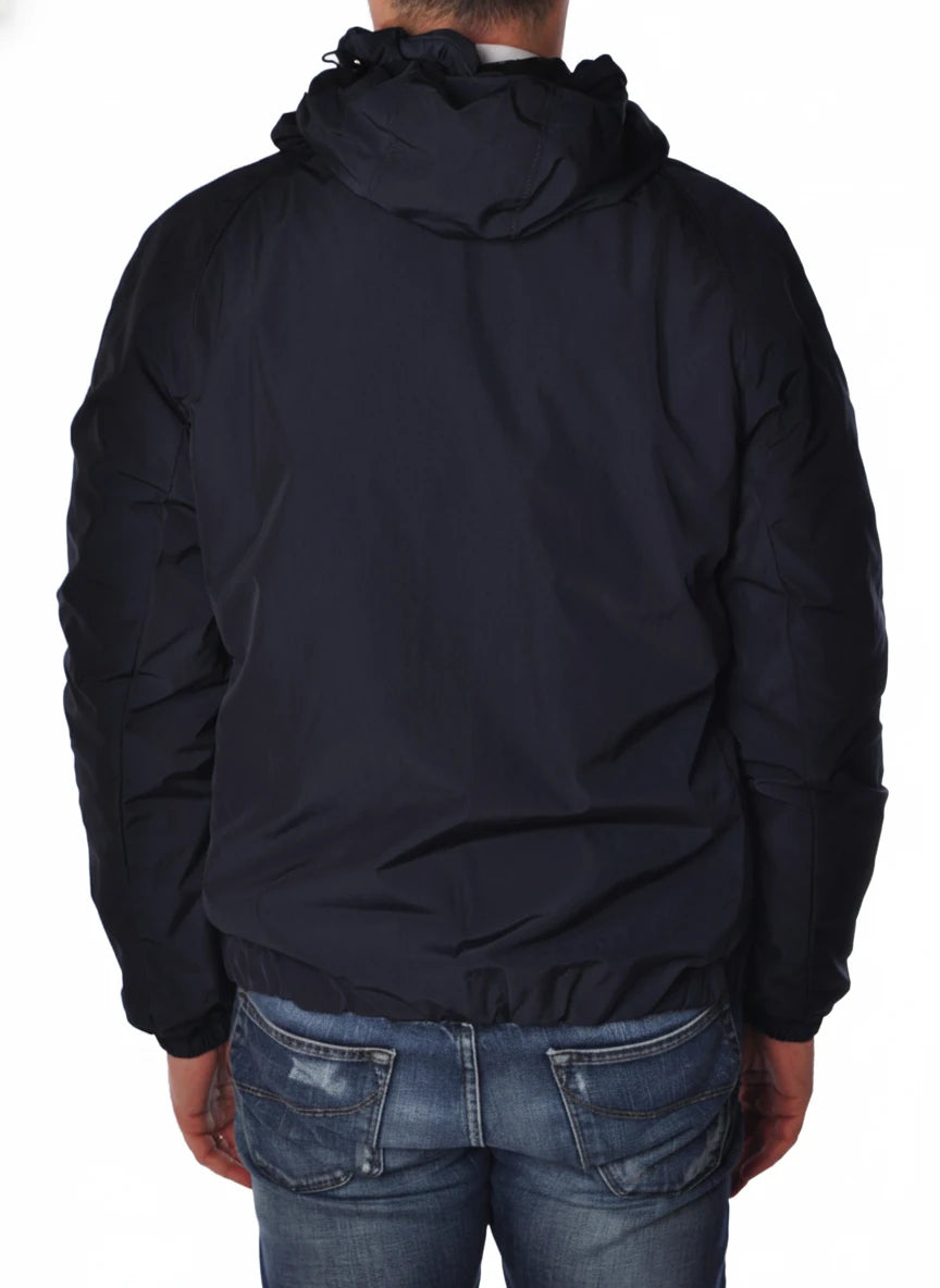 Vista posteriore del giubbotto Peuterey  blu con cappuccio